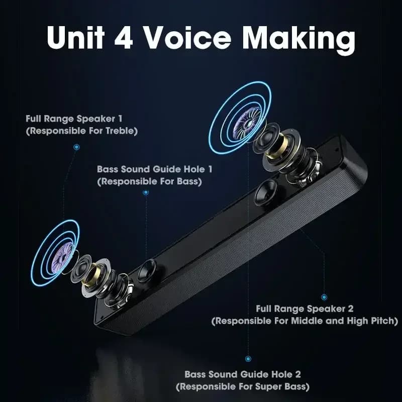 Audio domestico, altoparlanti per computer, subwoofer per TV, stereo cablato, altoparlanti surround Bluetooth 4D con bassi potenti