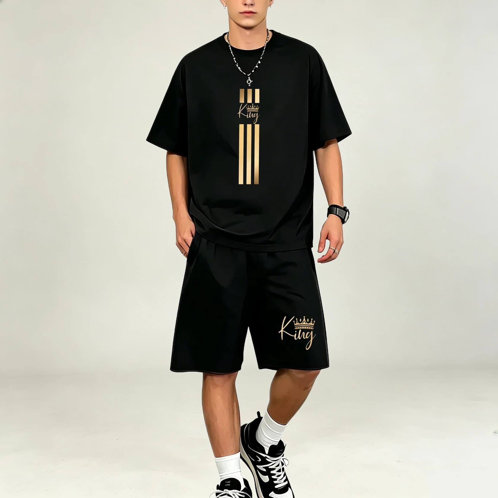 Summer Men T‑Shirts Sets Casual 2‑Piece Set Short‑sleeve Tops With Drawstring Shorts Sets Hot‑selling Sport‑Leisure T‑Shirts Set