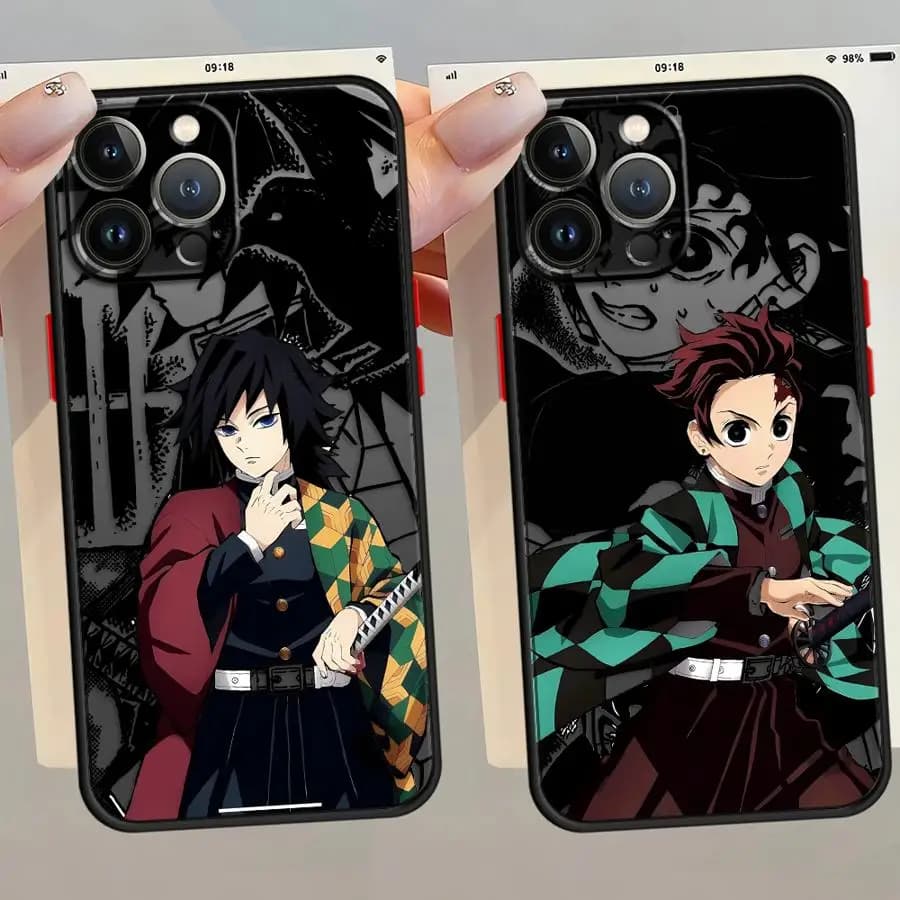 Cover per iPhone 17 Pro Max XS XR Air 13 Mini 7 8 SE 16 Plus 11 14 15 12, Custodia Posteriore per Telefono con Motivo Anime Demon Slayer