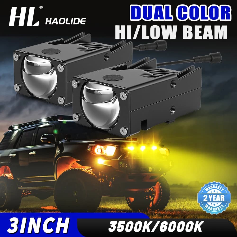 Fari a LED HL, fendinebbia per paraurti, lenti proiettore, mini luci di guida, luci ausiliarie per auto, uso fuoristrada, 6500K 3000K 12V 24V