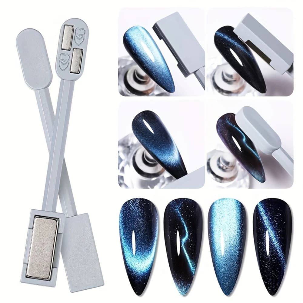 Set di 1/2 Magneti Effetto Occhio di Gatto per Nail Art - Design a Cuore e Fiore per French Manicure, Bacchetta Magnetica Forte per Smalto Gel Fai da Te