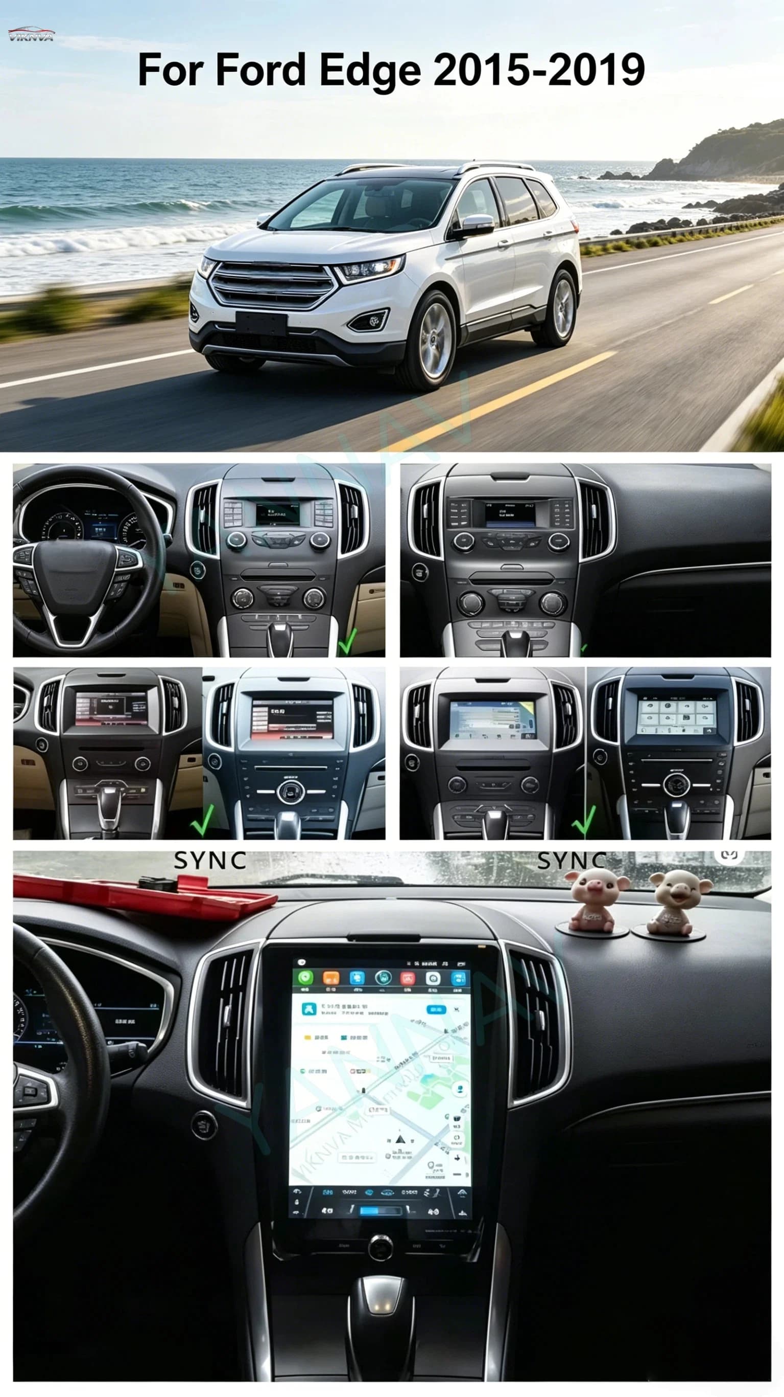 13.1inch Android 13 Screen Gps Navigation Wireless Carplay Car radio For Ford Edge 2015-2019 Stereo Multimedia Video Player