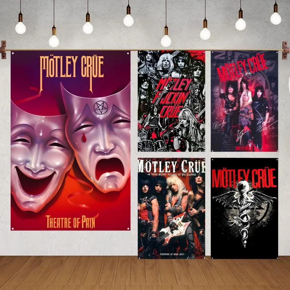 Flags for indoor decoration with no edging and four corner rings for easy hanging Popular Band M-Motley C-Crues