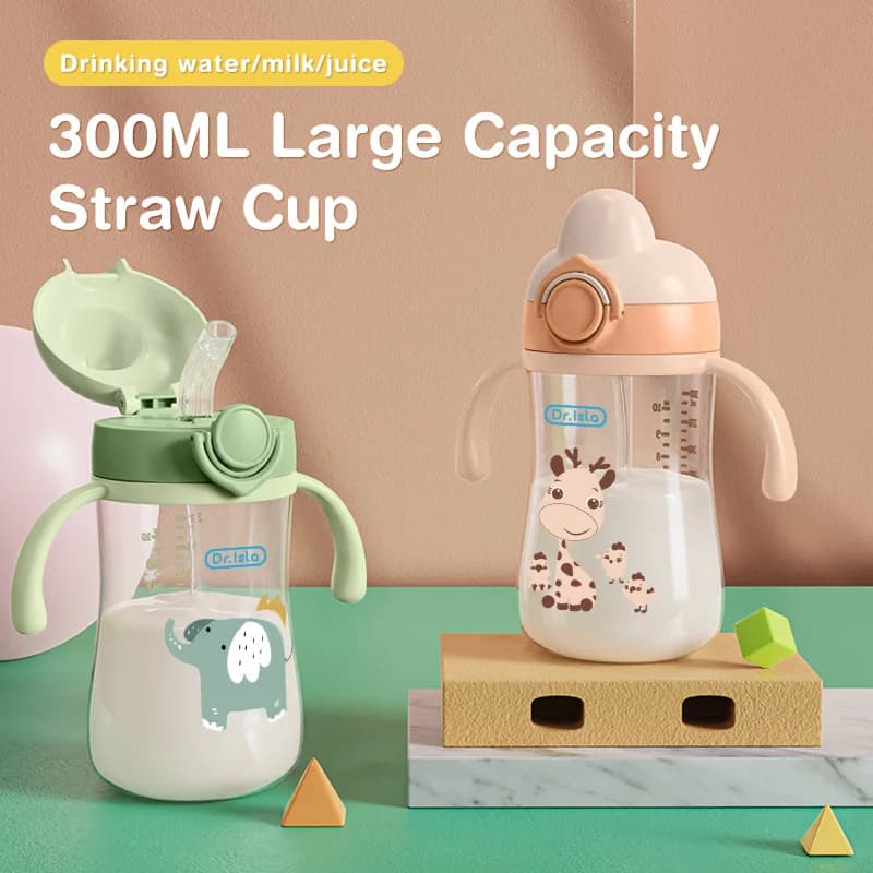 MAMIJOY 300ml Bottiglie d'acqua per bambini Tazza per l'alimentazione del bambino con cannuccia I bambini imparano a nutrire Bottiglia per bambini Tazze per addestramento BPA gratuito