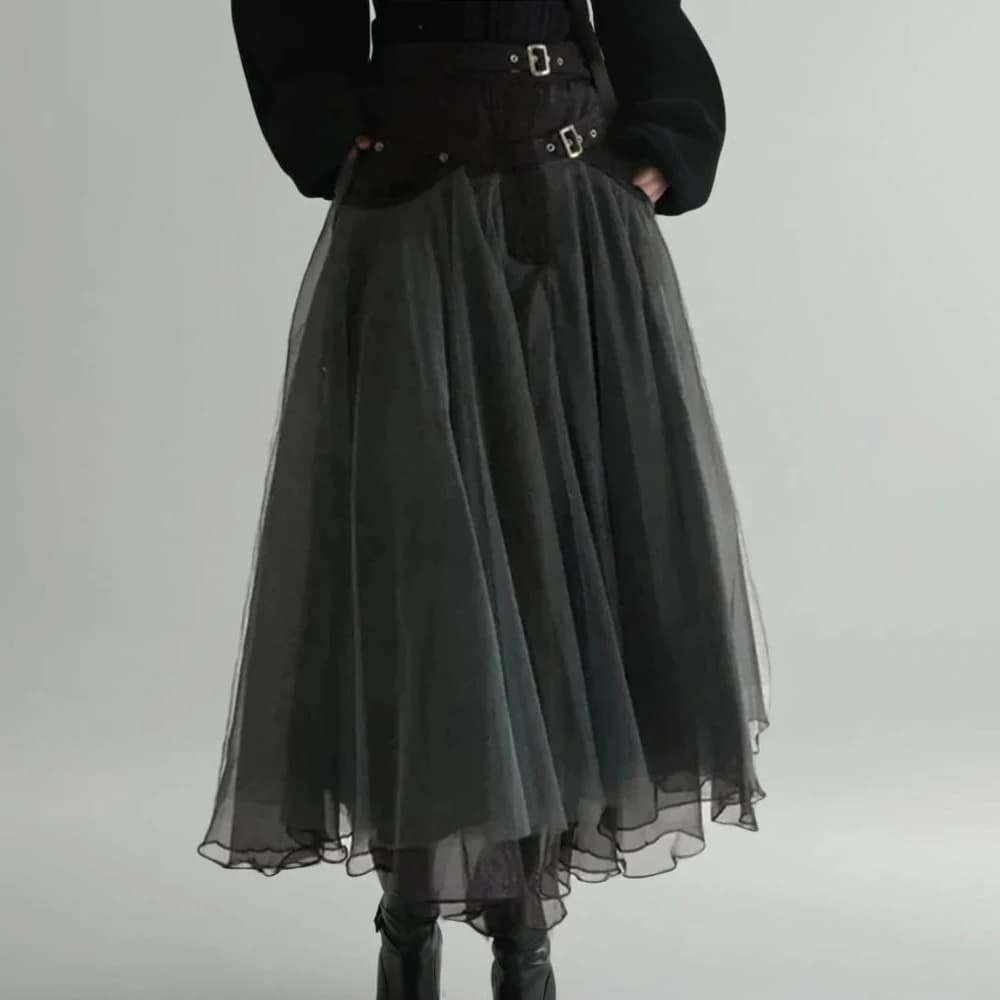 Mesh skirts with belt Patchwork for woman long skirt solid women high waist 2024 summer fashion clothing new style
