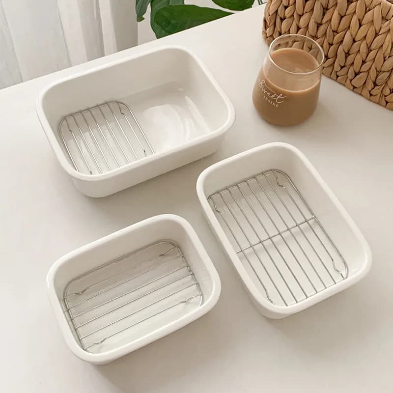 Teglia in Ceramica Profonda per Uso Domestico, Stile Semplice, per Friggitrice ad Aria e Forno a Vapore, Piatto per Pane e Riso