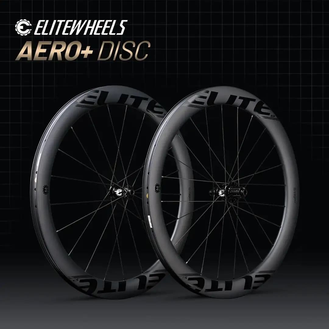 Ruote da strada ELITEWHEELS Aero+ di ultima generazione con sistema a raggi Wing 20, sistema a cricchetto 50T, mozzo con cuscinetti in ceramica, larghezza interna 23 mm, set di ruote in carbonio.