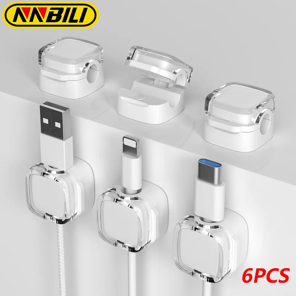 NNBULI Nuovo cavo USB con clip magnetica Avvolgicavo universale in acrilico liscio regolabile sotto il cavo di gestione del cavo della scrivania