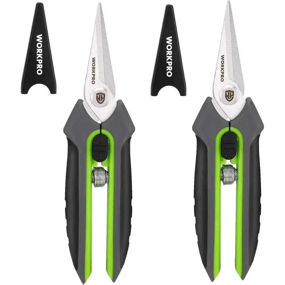 2 Pack Garden Pruning Shears with Sheath, 6.5 Small Hand Pruners/Snips/Clippers - Spring Loaded & Precision Straight Blades, Gre