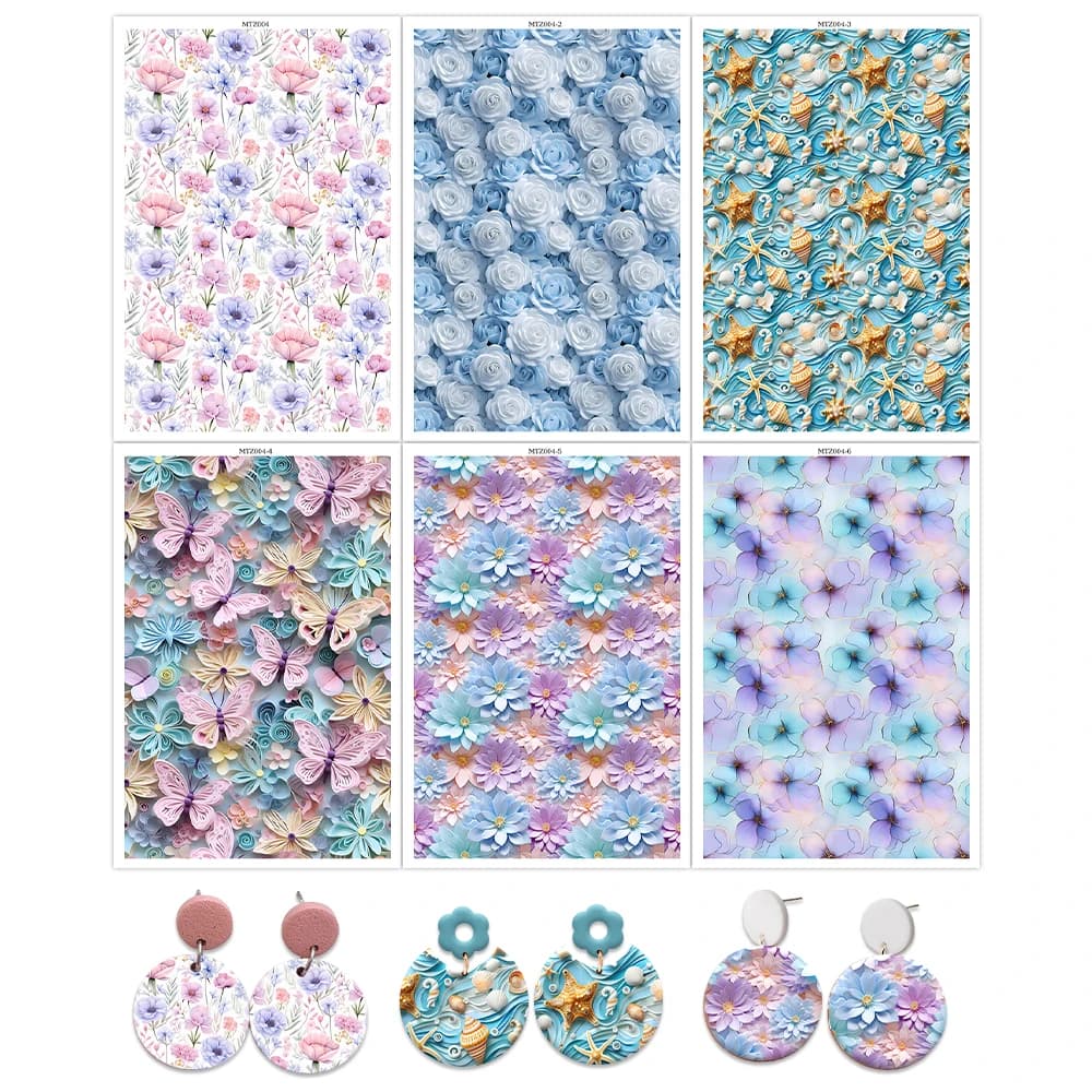 6pcs/set Polymer Clay Watercolor Transfer Paper Engraving Printing Modeling Decorative Paper Ceramic Craft Pottery Making Tools
