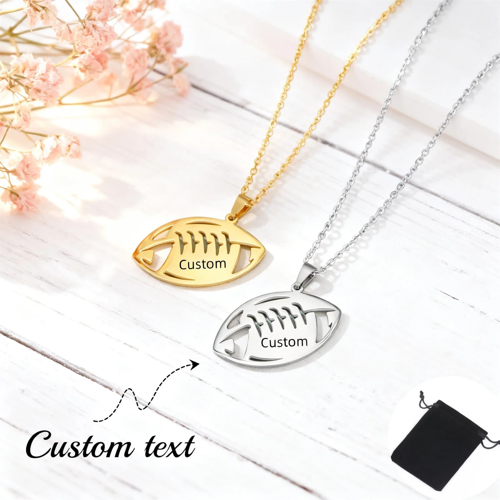 Nome personalizzato Data Collana da calcio Collana sportiva Hip Hop Collana da collo in acciaio inossidabile con catena da calcio americano Regalo di gioielli sportivi