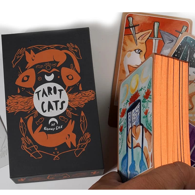 Tarocchi gatti a 78 carte Cat Fan tarocchi dimensioni originali Deck Oracle Deck Gold Gilded Edging Cover Box 13*8*4cm gatto in fiore di grandi dimensioni