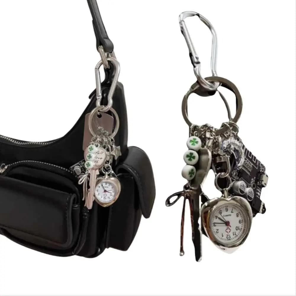 Mechanical Elements Pocket Watch Pendant Retro Design Guitar Pick Handmade Vintage Keychain Alloy Bag Charm Watch Hanging Charm