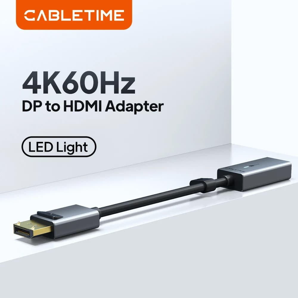 CABLETIME 4K 60Hz DisplayPort to HDMI Adapter Video Converter Cable DP to HDMI Adapter for Laptop PC Macbook Switch