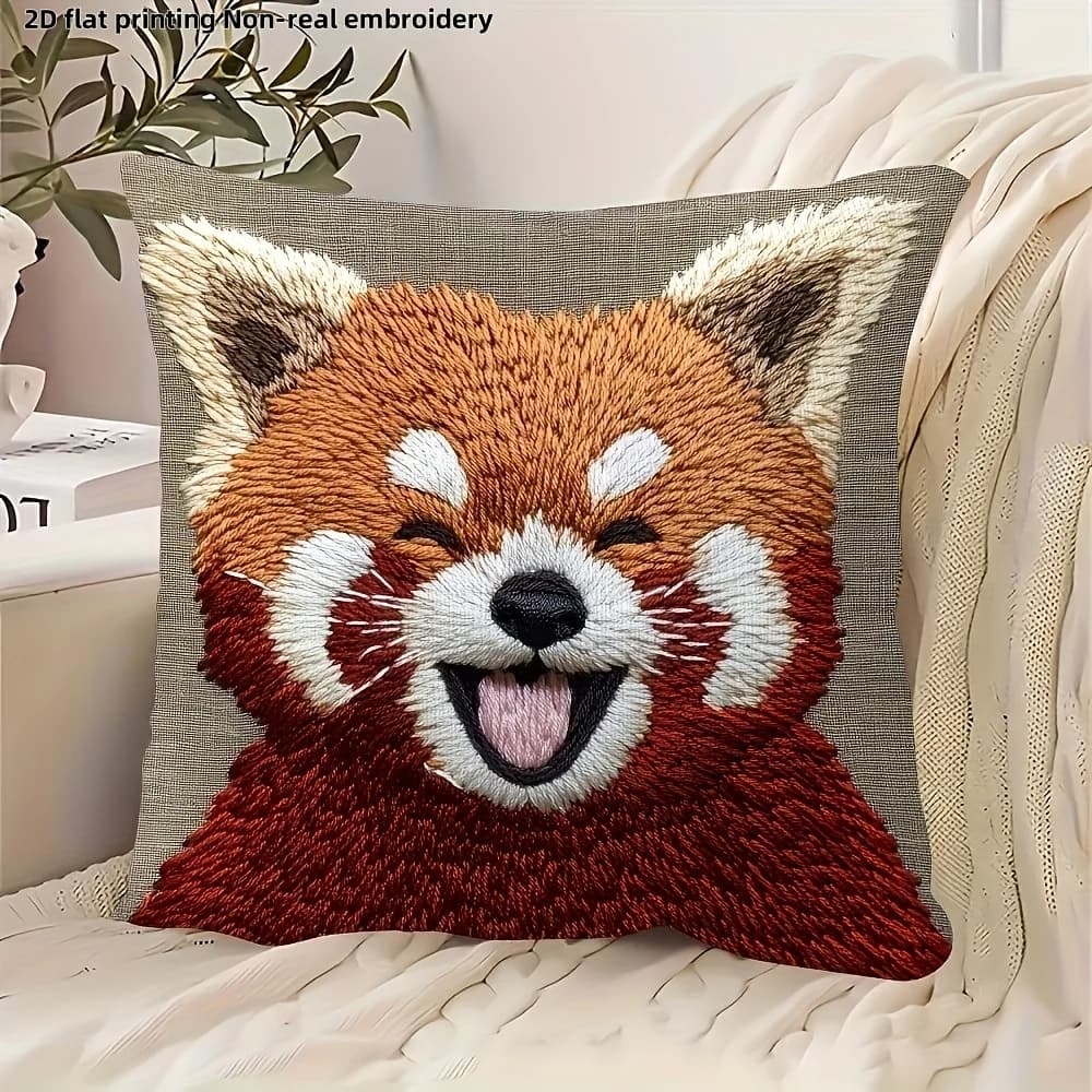Fodera per cuscino decorativa con stampa piatta 2D, simpatico panda rosso felice, per divano, camera da letto, soggiorno