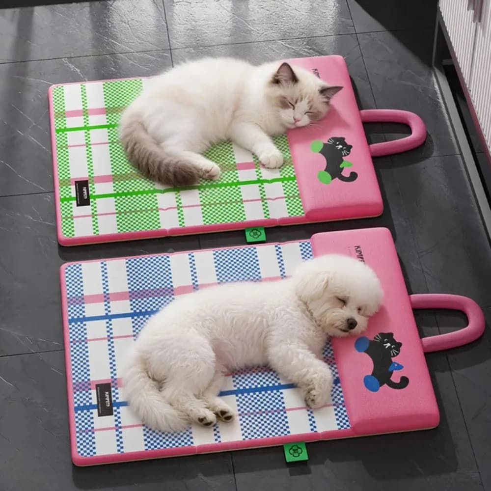 Foldable Double Sided Pet Cooling Mat With Pillow Waterproof Urine Proof Portable Easy Clean Summer Bed For Dogs Cats Pet