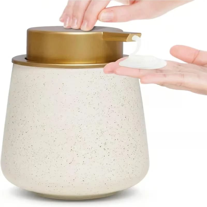 Ceramic Foam Soap Dispenser, Press‑type Hand Sanitizer Bottle Speckled Texture Gold Pump Lotion Dispenser for Bathroom Kitchen Countertop