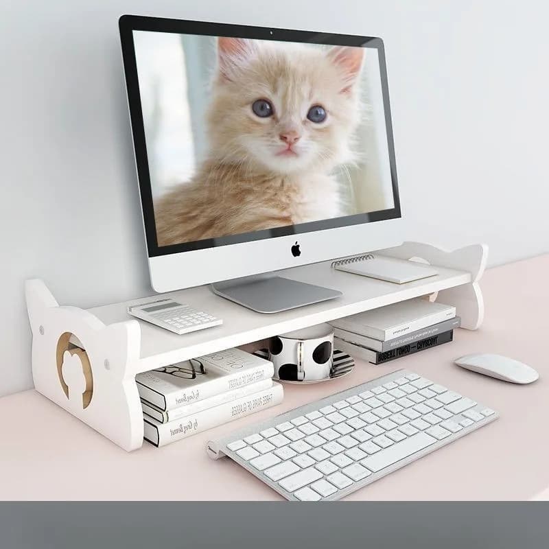 Supporto da scrivania rialzato per monitor e computer - Base rialzata per ufficio - Scaffale portaoggetti con protezione per il collo