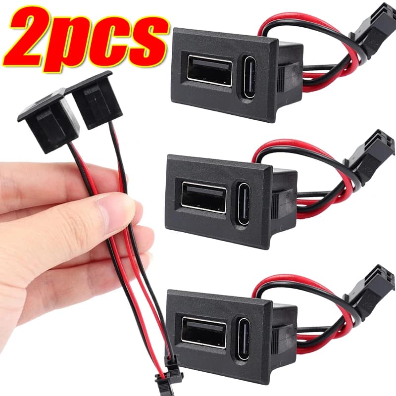 Presa USB Femmina per Ricarica, Presa di Alimentazione Tipo-C a Doppio Strato con Connettore per Cavo, Accessori Auto 1/2 Pezzi