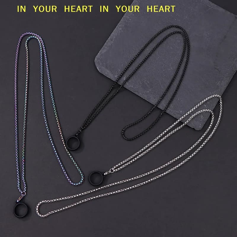 【X】Cordino Anti-smarrimento per Penna, Cordino Portatile Anti-caduta con Catena in Metallo, Cordino a Collana, Cordino in Metallo a Catena Osso di Serpente con Anello in Gomma