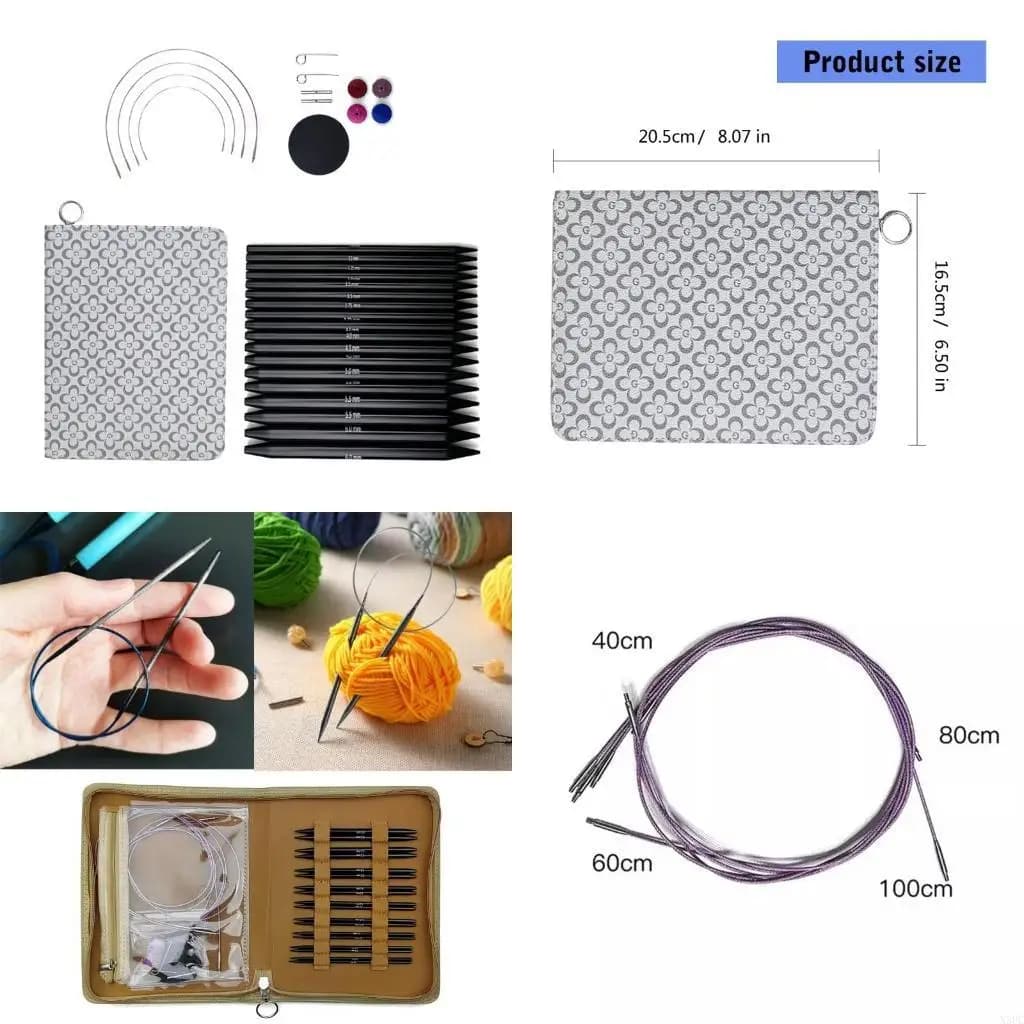Set da maglia intercambiabili da 9 paia, circolari in alluminio da 3,0 mm-6,0 mm con accessori per maglieria X3UC