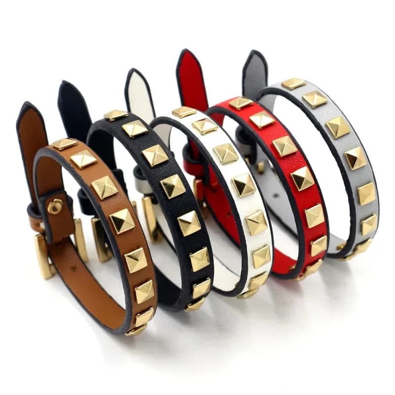 Kirykle 5 Color Charm Leather Bracelets for Women 2020 Golden Way Square Rivets World Gift Party Bracelet For Women