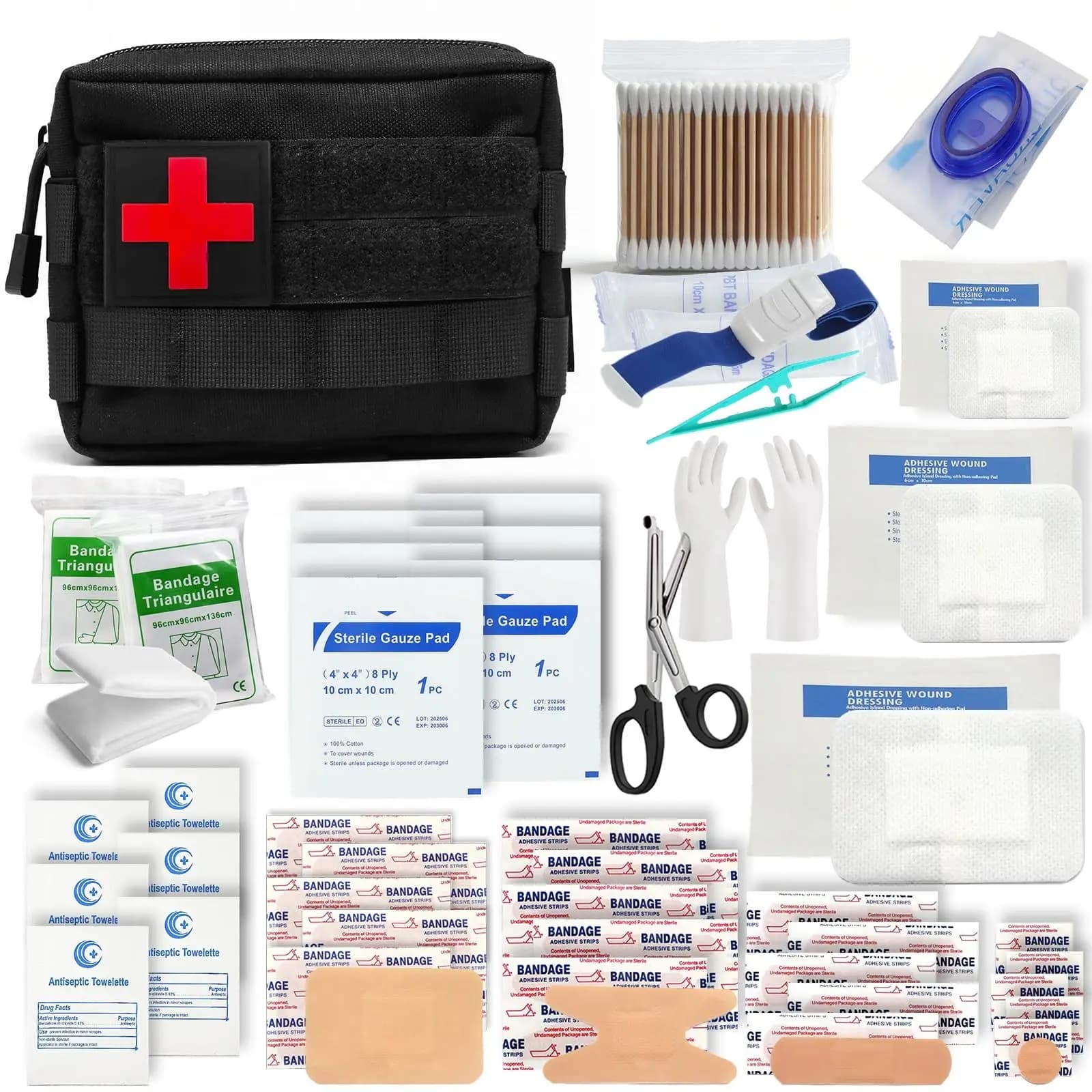Tactical First Aid Kit, 100-Piece Survival IFAK Emergency Trauma Kit Compact Medical Pouch with MOLLE System and Gear for Campin