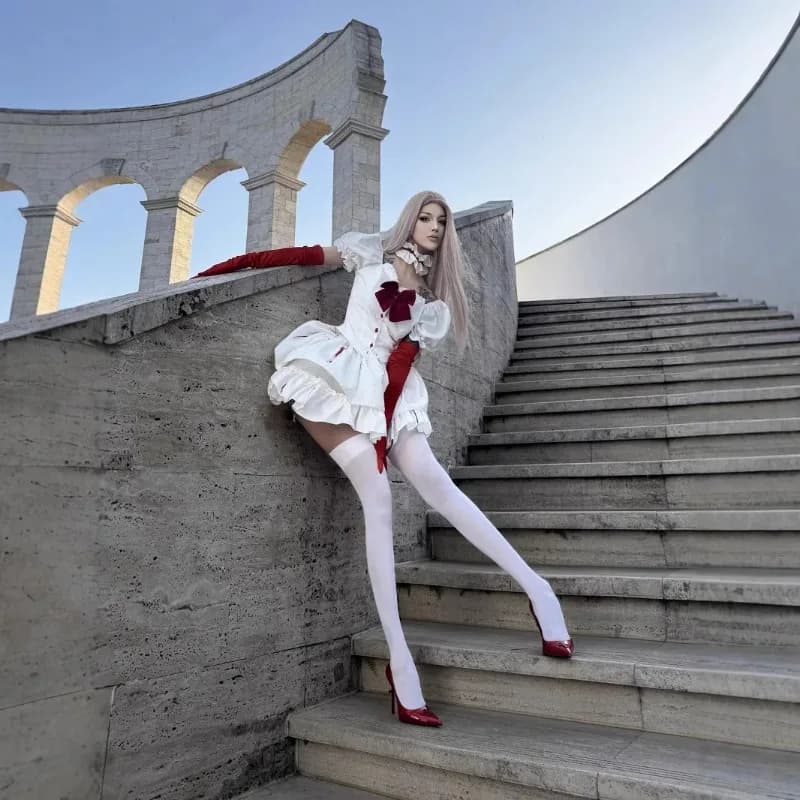 Costume da cameriera Lolita con bambola insanguinata gotica, costume cosplay di Halloween, costume da film per servo fantasma