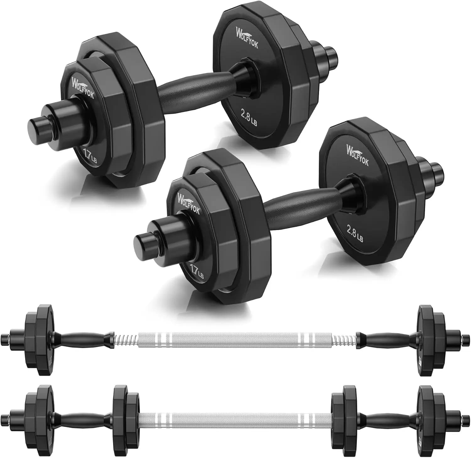 22-88 pounds adjustable handlebar set with steel plates and barbell connector - Gym equipment for men and women, strength training