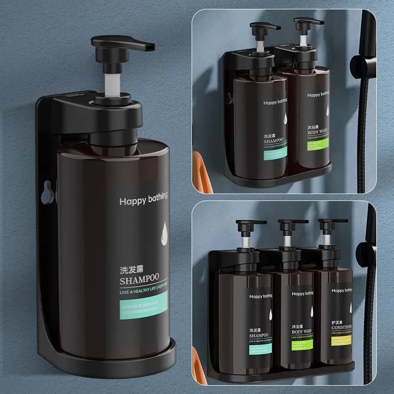 Nuovo set di dispenser per shampoo e gel doccia a parete, dispenser per shampoo, senza trapano, dispenser di sapone liquido da bagno ricaricabile 3 in 1
