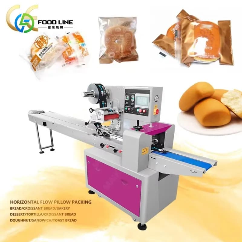 Macchina Automatica Personalizzata per Confezionamento a Cuscino di Alimenti, Biscotti, Sandwich, Toast, Pane, Macchina per Imballaggio a Cuscino per Pane