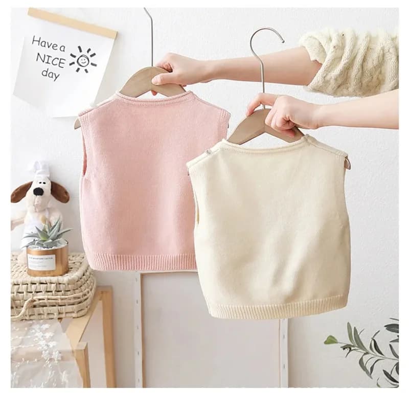 Cartoon Rabbit Sleeveless for Kids Autumn Winter Knit Pullover Girls Crew Neck Warm Knitwear Fashion Sweater