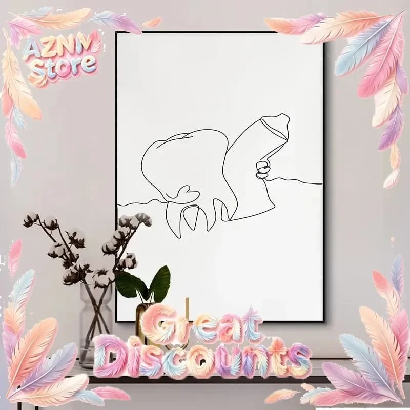 2026 Canvas Painting Wall Art Picture Minimalist Black Tooth Line Posters Prints Dentist Teeth Simple Sketch for Living Room