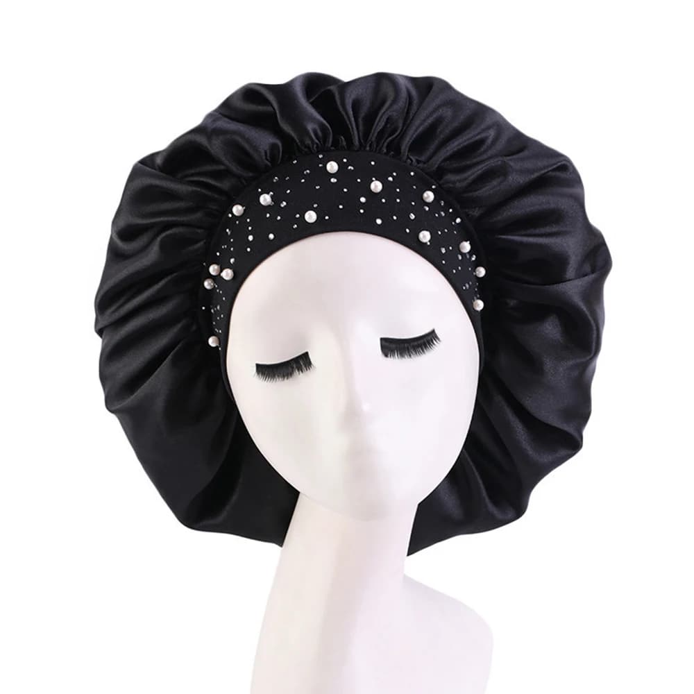 Newly Satin Sleep Cap Rhinestone Sleeping Bonnet Women Hat Night Hair Care Salon Shower Makeup Headband Muslim Hijab Head Cover