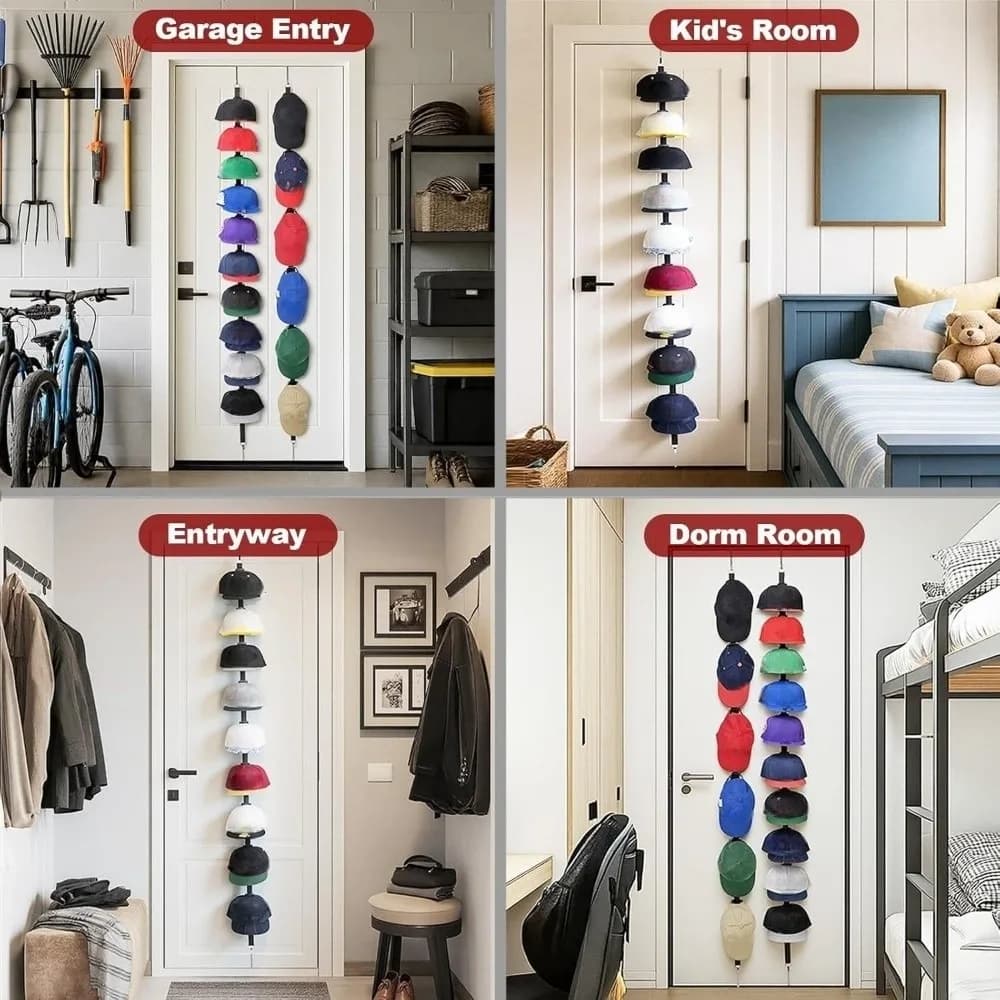 10 Hooks Baseball Hat Holders Behind The Door Space Saving Hanging Nylon Straps Cap Rack Easy Installation Multi-Purpose