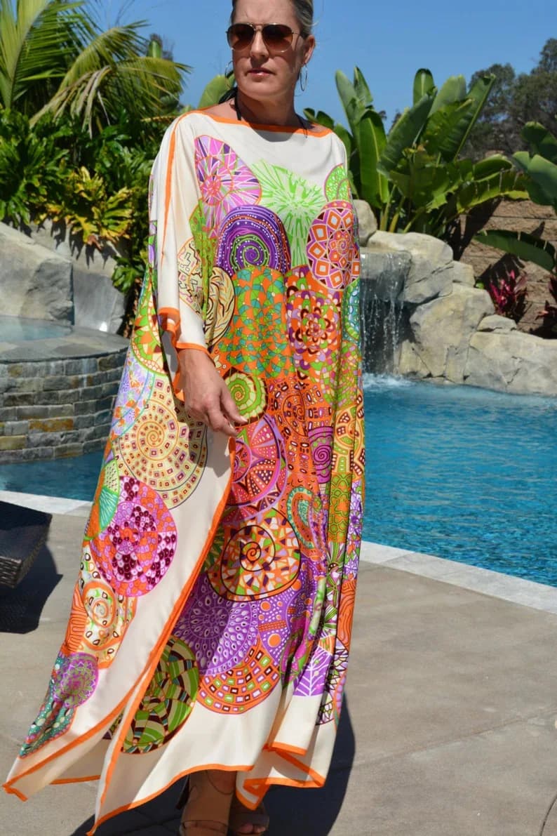 Grembiule da spiaggia caftano stampa gonna Boho sciolto plus size abito a maniche lunghe Bikini grembiule protezione solare