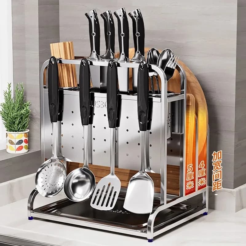 HYS Kitchen Knife Holder Shelf Knife Holder Cutting Board Holder Integrated Stainless Steel Knife High-end Desktop
