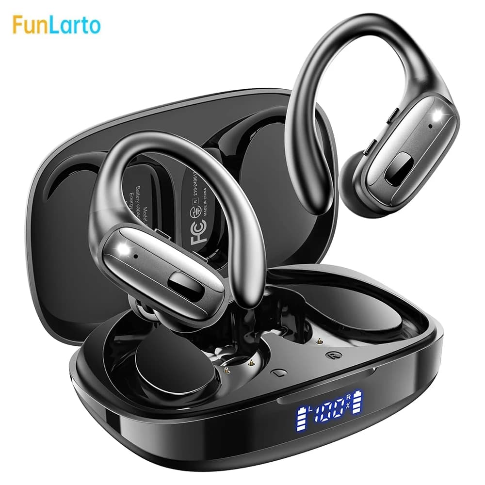 Bluetooth 5.3 Sports Headphones Wireless earphones ENC Noise Cancellation microphone LED power display IPX7 waterproof headphones