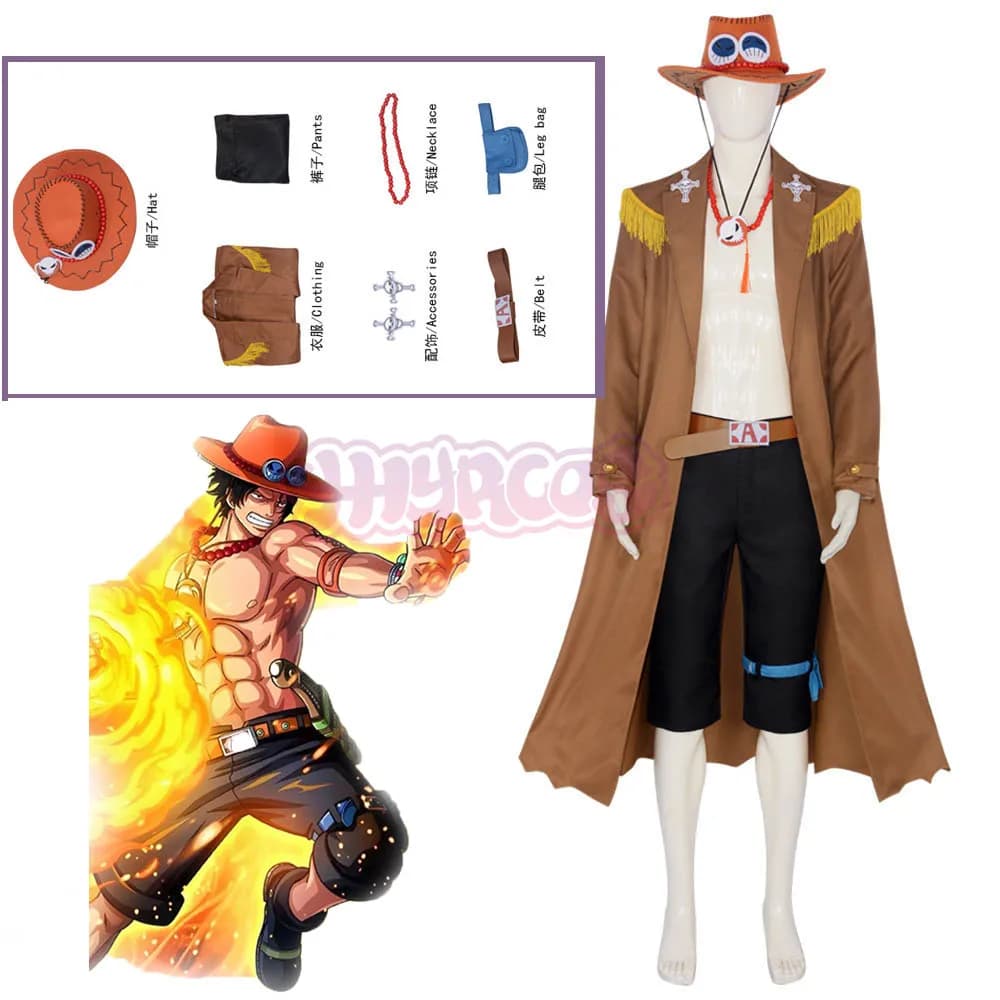 Portgas D Ace costumi Cosplay cappotto pantaloni e cappello Anime One Piece Role Paly Uniform Halloween Carnival Party Suit For Men Women