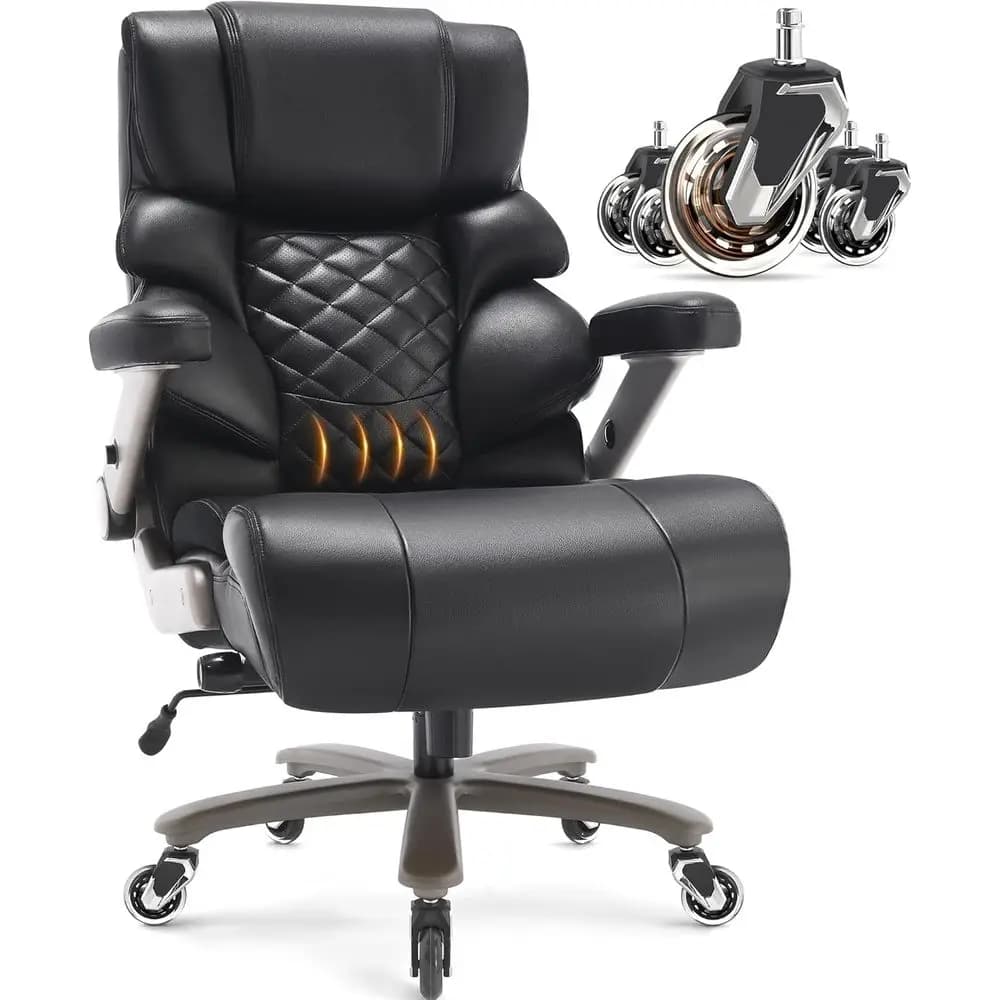 Sedia da Ufficio Ergonomica Grande con Supporto Lombare Regolabile, Schienale Alto, Base Robusta, Ruote di Grandi Dimensioni, Sedile Imbottito Spesso