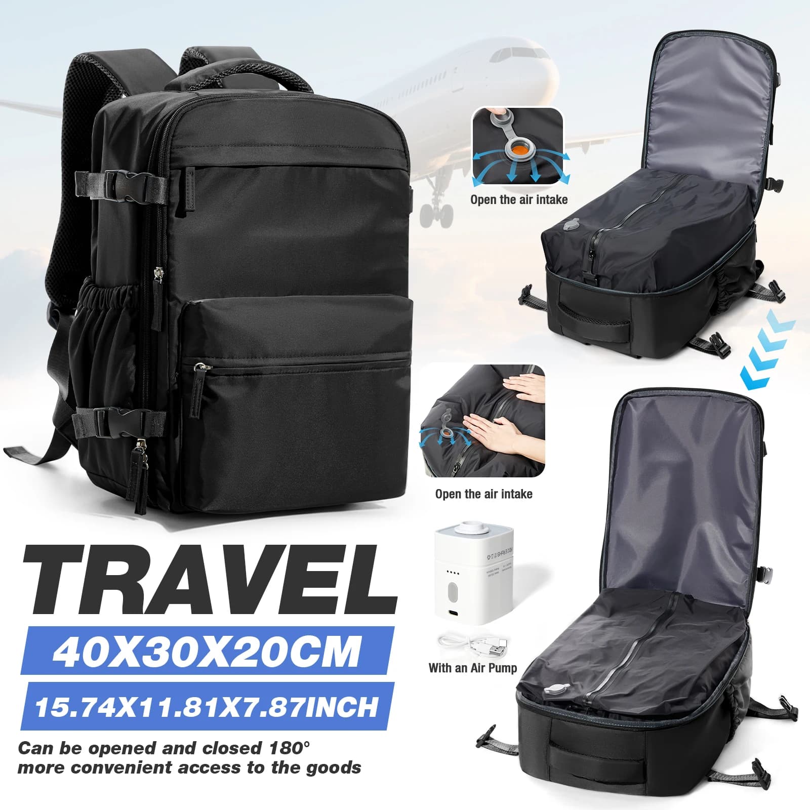 Zaino da Cabina Ryanair 40x30x20, Zaino Wizzair Easyjet, Zaino Sottovuoto, Bagaglio a Mano, Zaino per Laptop da Uomo, Borsa Sottovuoto