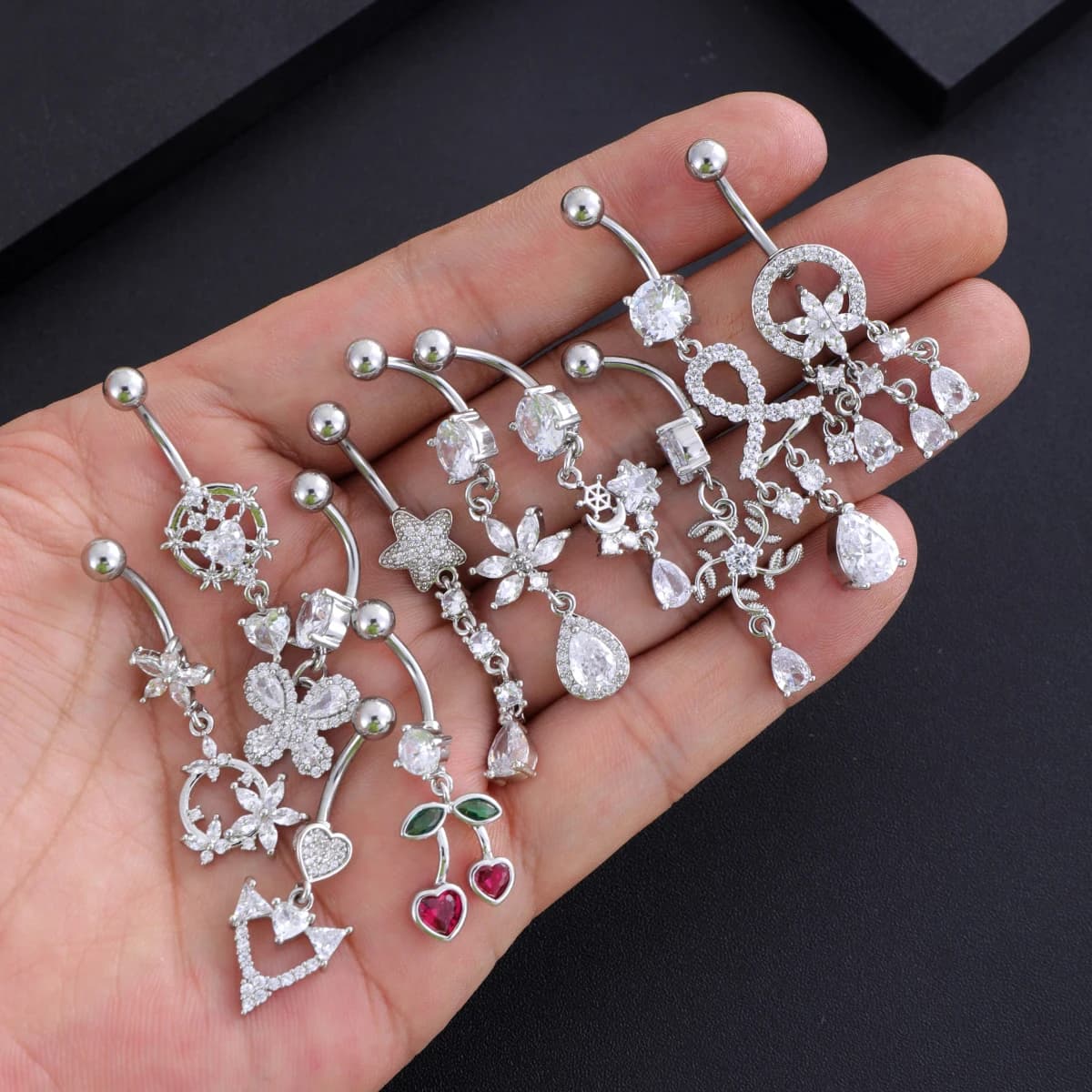 1pc Wind Chime Chandelier Cherry Belly Button Ring Gold Color Crystal Belly Navel Piercing Nombril Long Dangled Belly Jewelry