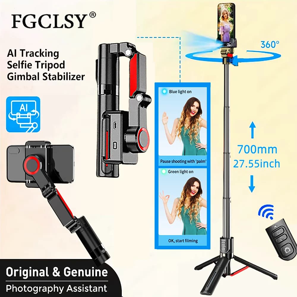 FGCLSY Cardanic selfie stick 5 in 1 for phone with remote control Bluetooth Intelligent AI Follow-Up Anti Shake Pan Tilt Tripode