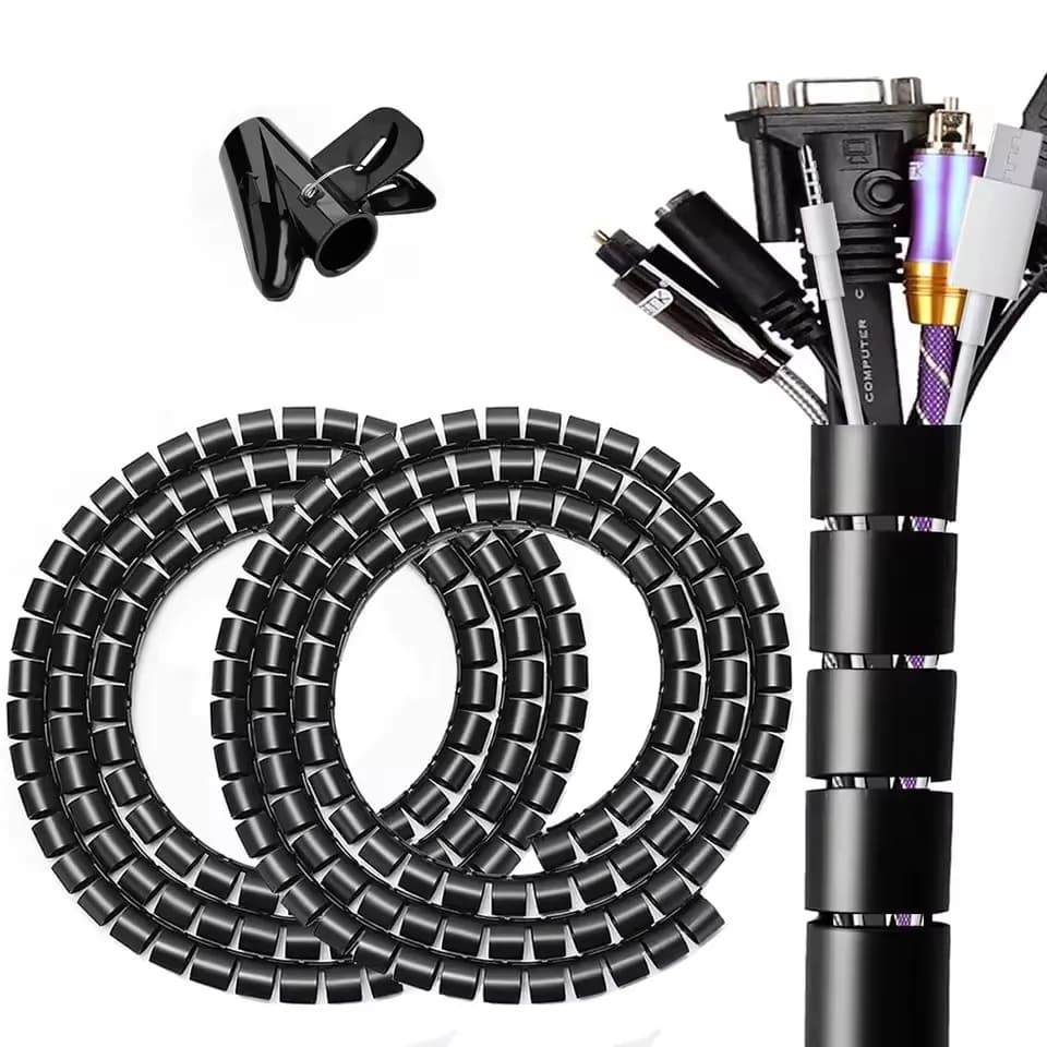 Organizzatore di Cavi Flessibile a Spirale da 2M, Clip per Gestione Cavi, Protezione Cavi, Avvolgicavo da Scrivania, Accessori e Strumenti per l'Ordine dei Cavi