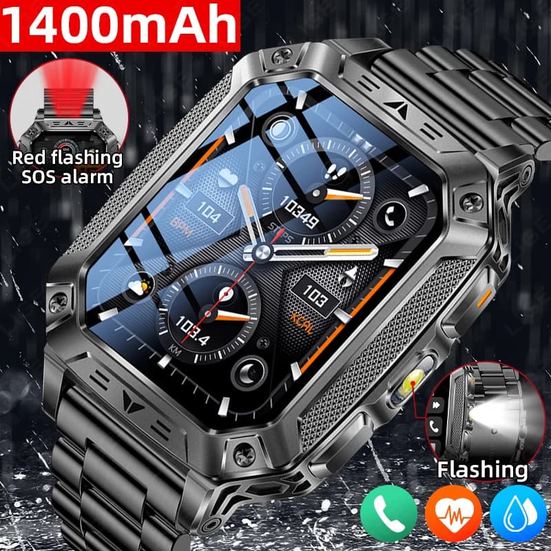 LIGE Military Smart Watch 1400Mah Battery Fitness Tracker Call Bluetooth Waterproof Red Light Flashlight Man Outdoor Smartwatch