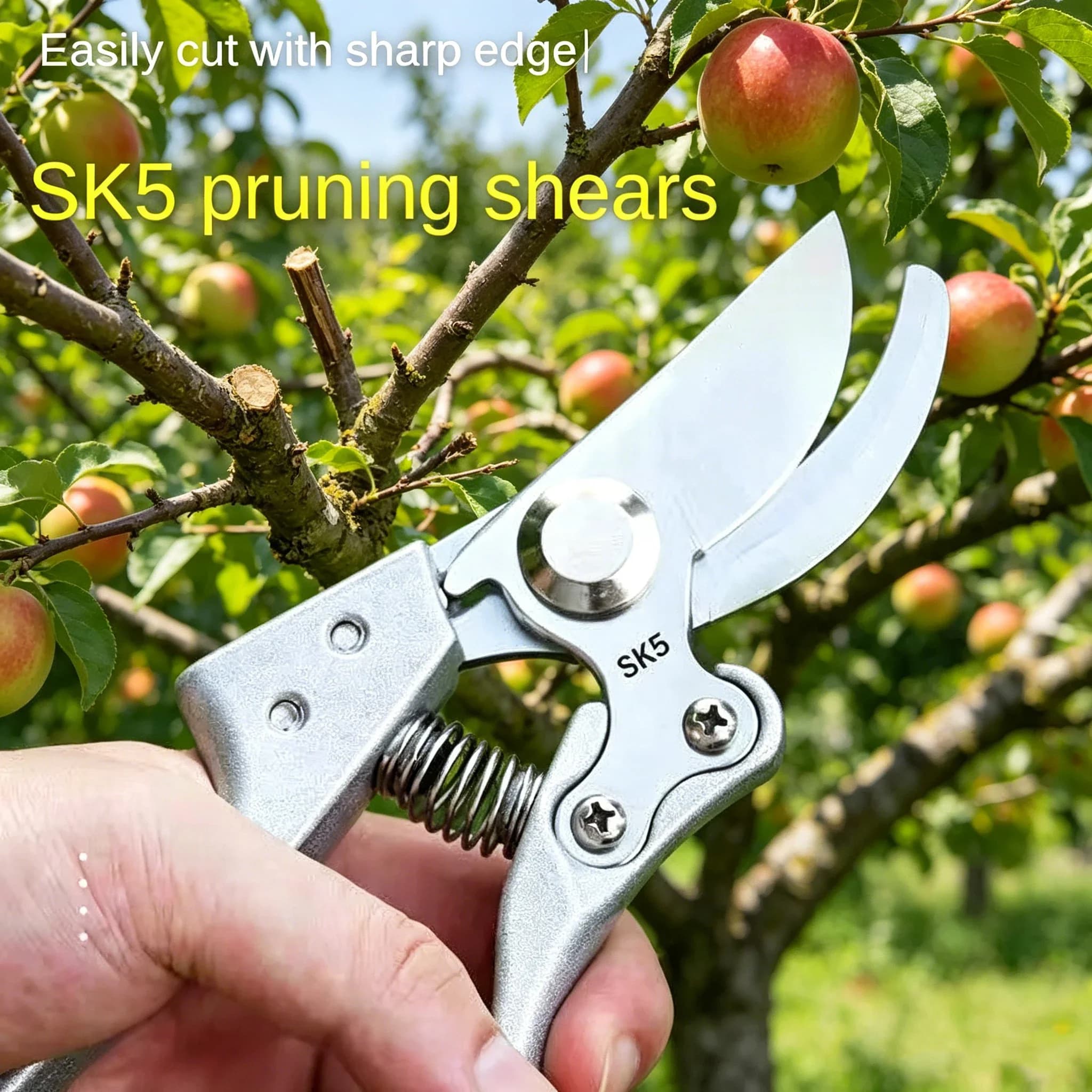 SK5 High Carbon Steel Pruning Shears with Aluminum Handle - Heavy-Duty Garden Scissors for Thick Branches & Orchard Use