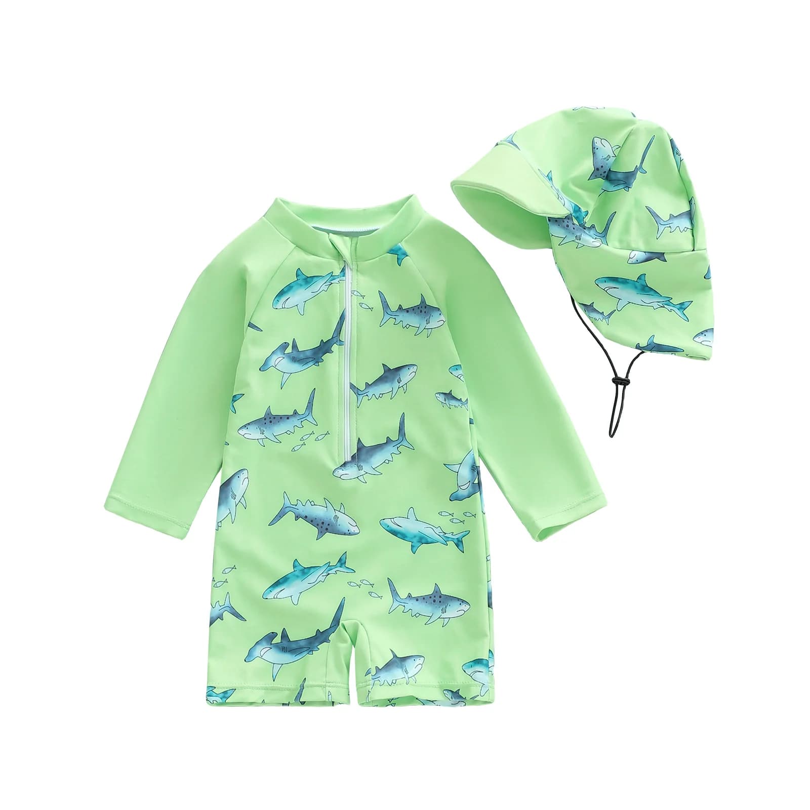 ViSgogo Swimwear Rash Guard for Baby with Shark Print and Long Sleeved Zipper with Bathroom Headset