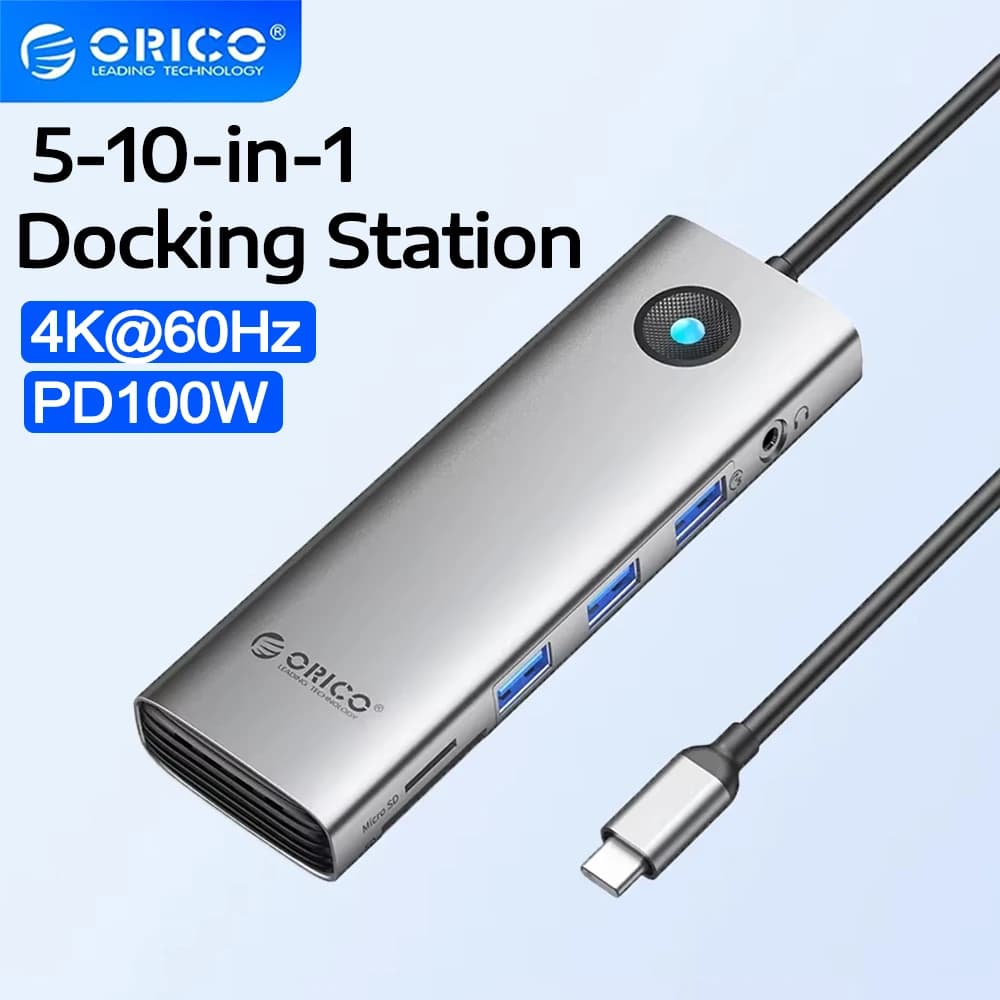 ORICO Docking Station 5-10 in 1 TypeC HUB a 4K60Hz Adattatore USB 3.0 compatibile HDMI RJ45 PD100W Carica per MacBook Pro Air Laptop
