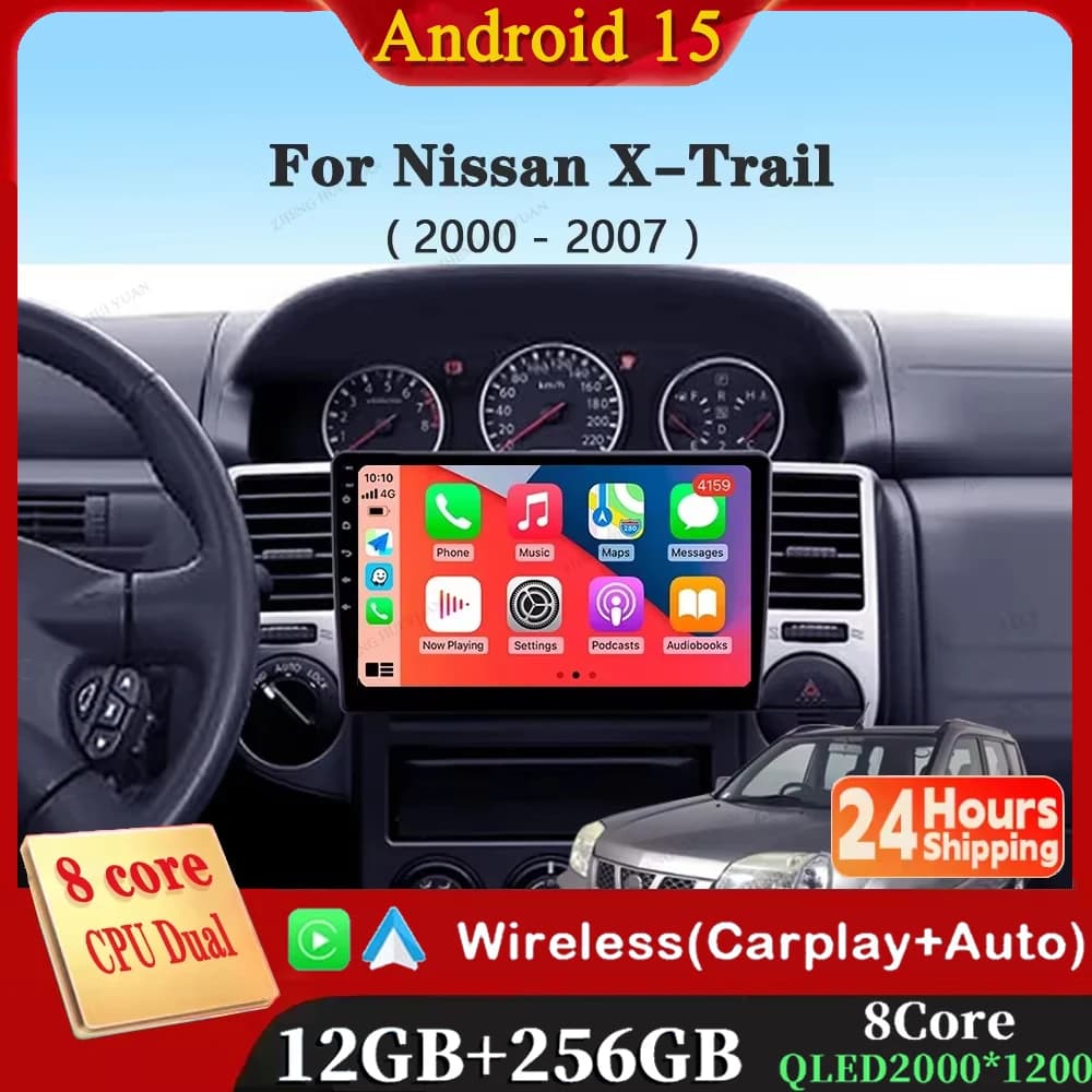 Android 15 Carplay Auto For Nissan X-Trail X Trail X - Trail 1 T30 2000 - 2007 Autoradio Multimedia GPS Navigation Video Reader