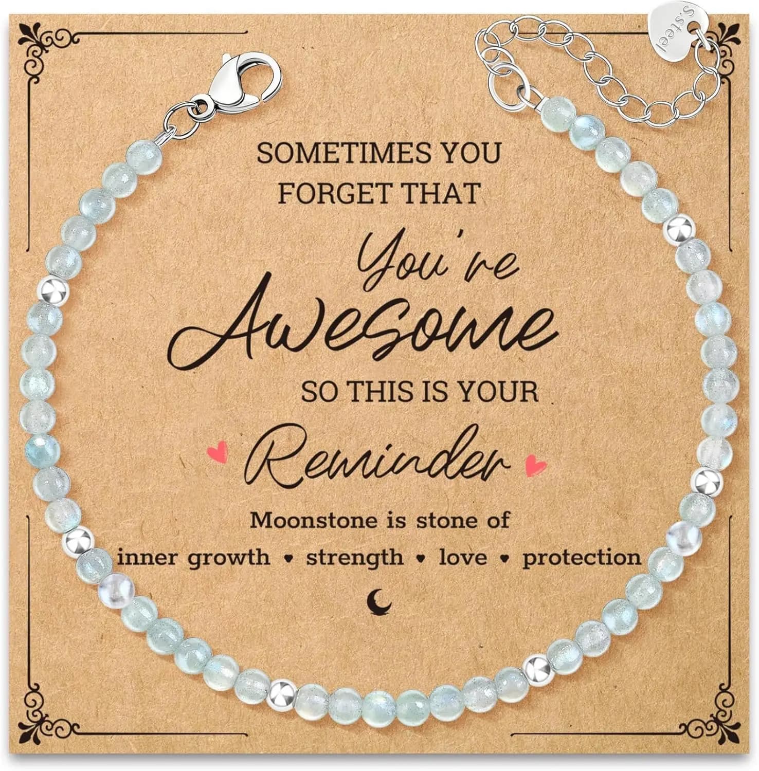 Regalo di Amicizia per il Migliore Amico, Braccialetto con Pietra Lunare per Compleanno, Regali per la Festa della Mamma, per Colleghe e Insegnanti